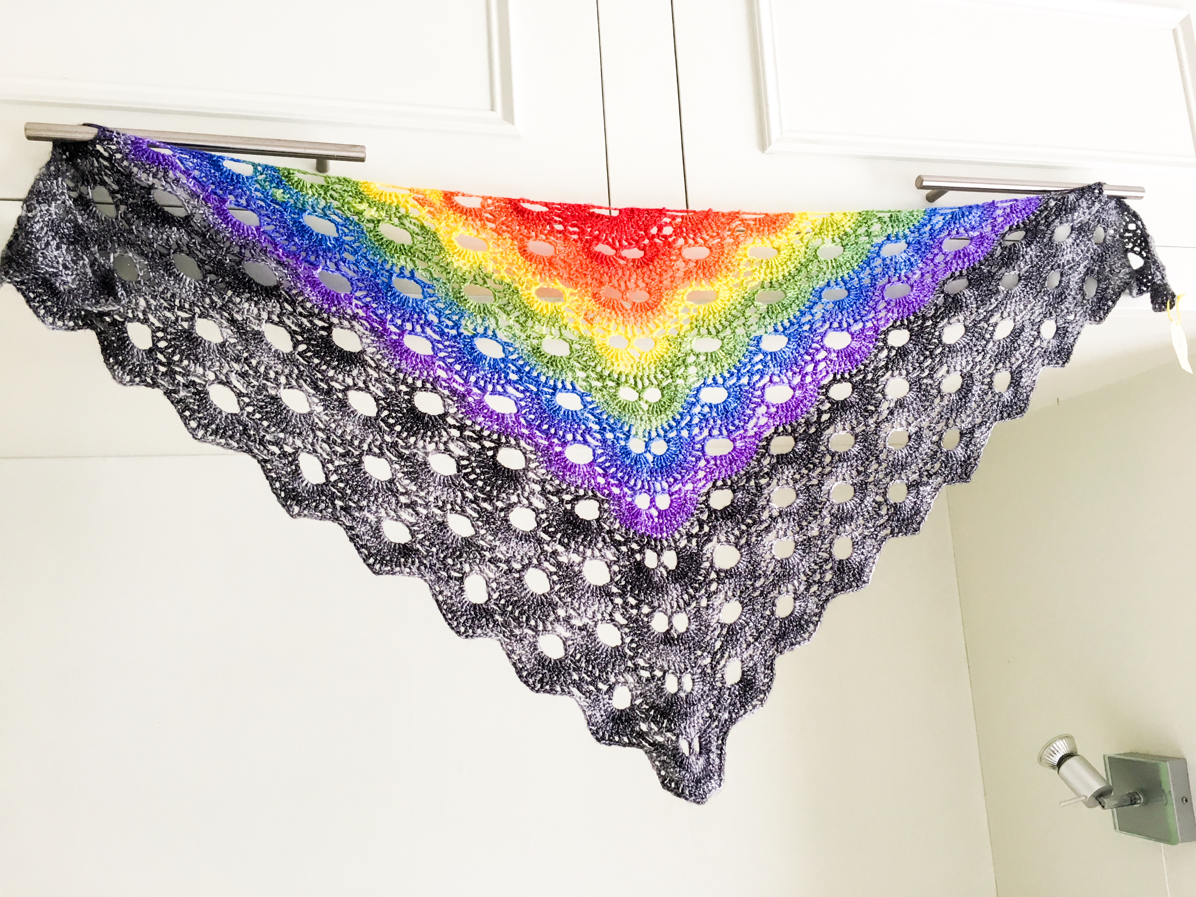 Sparkly crocheted rainbow shawl, merino rainbow wrap Twinkly Knits