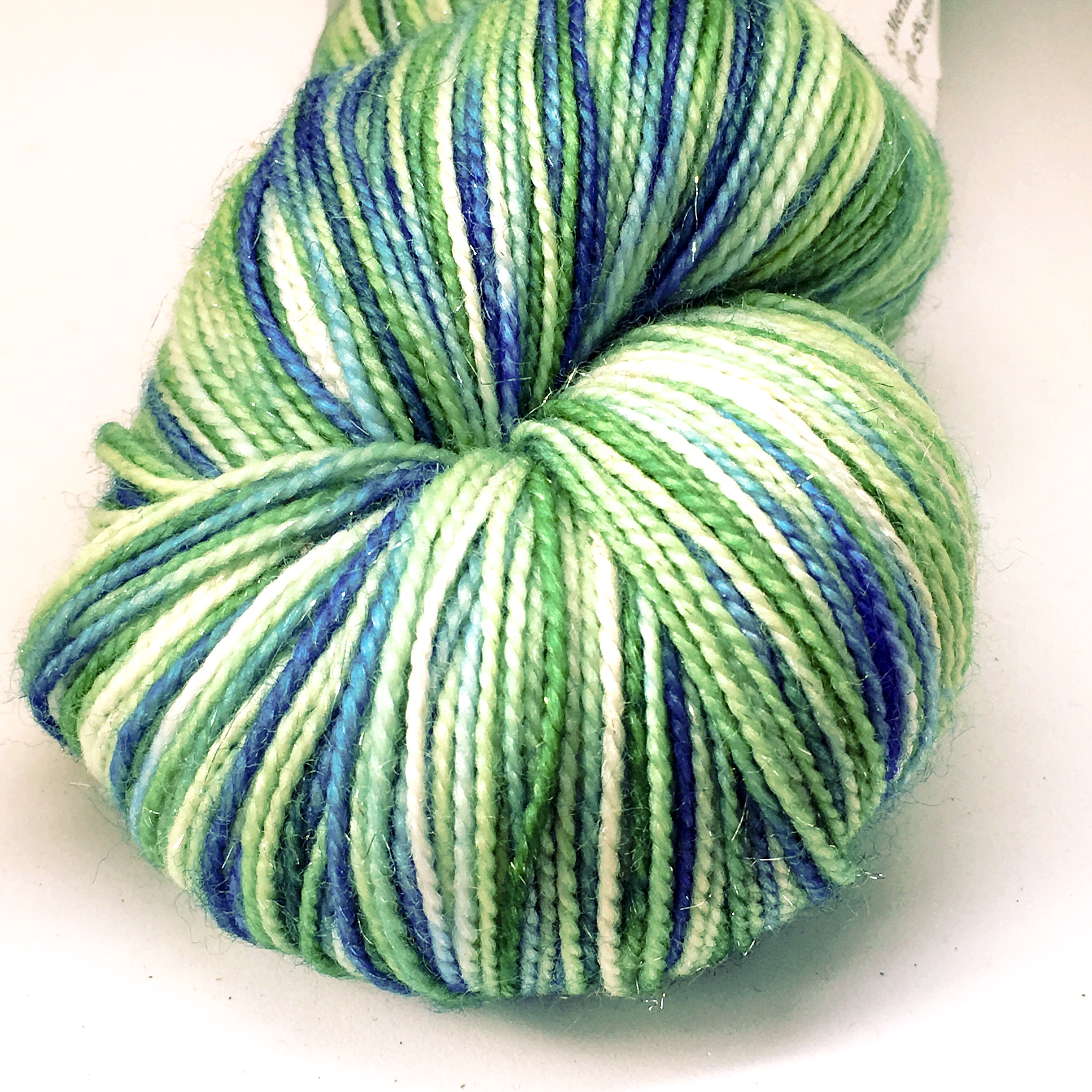 Green blue variegated sock yarn, Earth from the Air, plain or sparkly 4 ply yarn