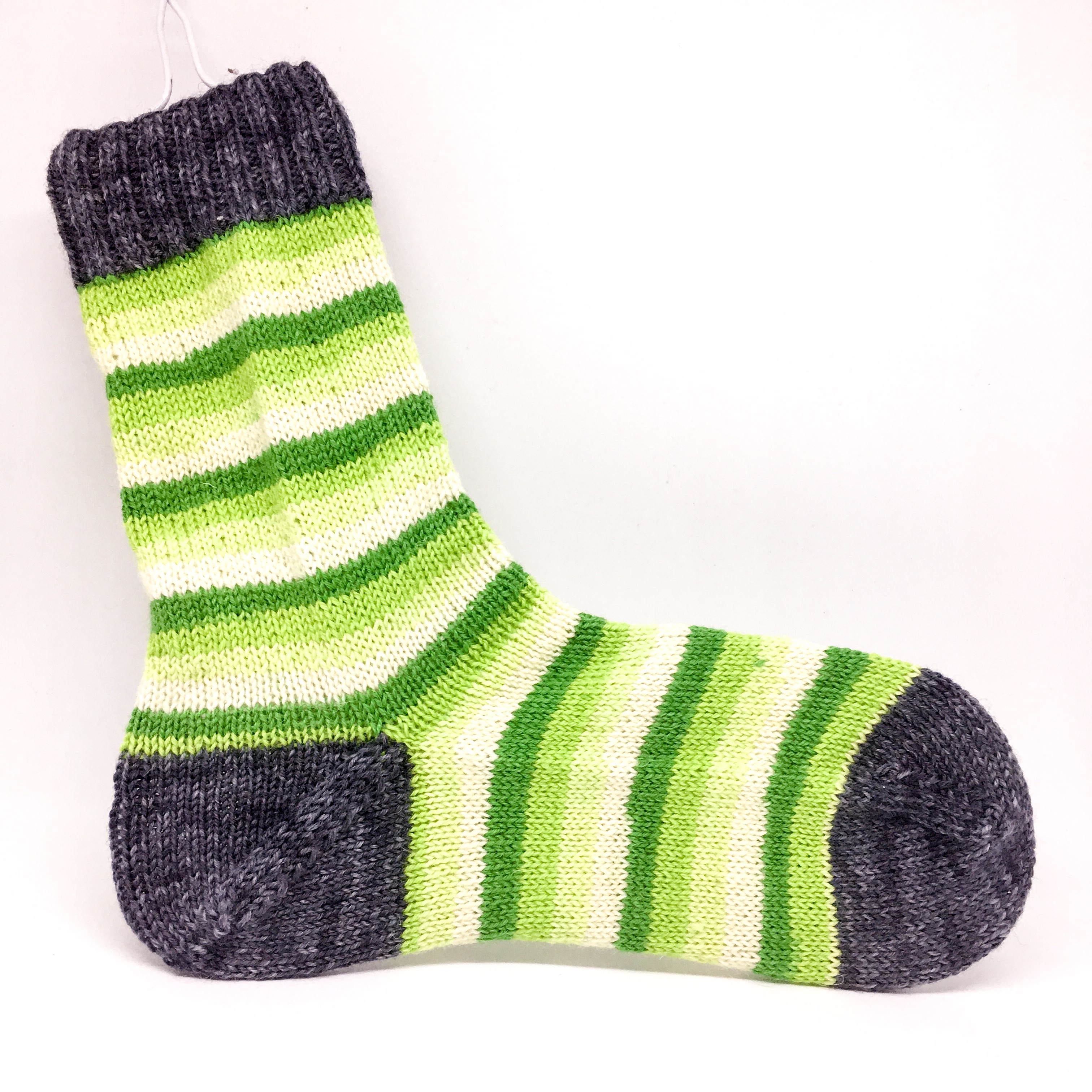 Green stripy socks, Adult size 5-7, wool socks
