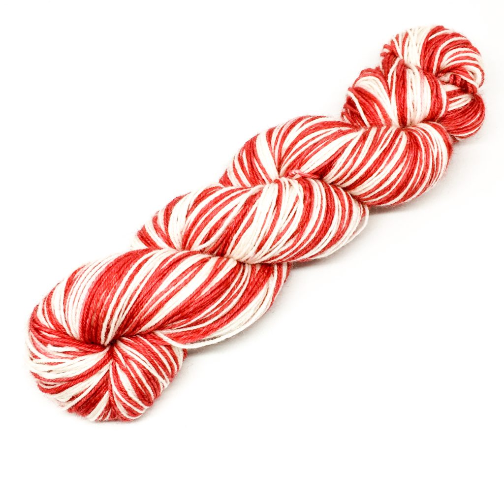 Candy cane self striping sock yarn, red and white stripy yarn