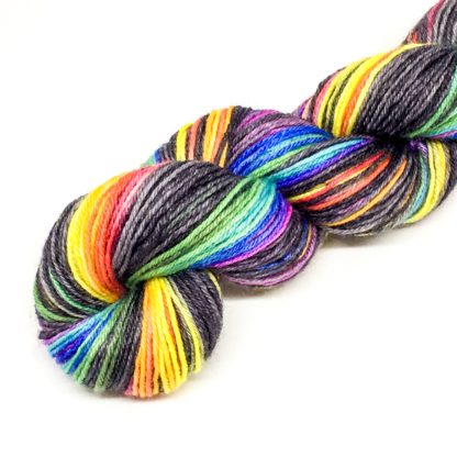 Hand painted rainbow yarn, grey and rainbow 4 ply, hand dyed merino yarn