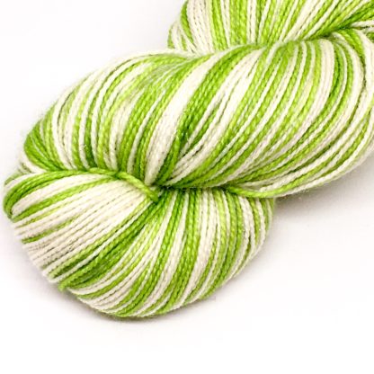 Self striping green sock yarn, sparkly merino and nylon 4 ply, 100g green stripy yarn, hand dyed sock yarn
