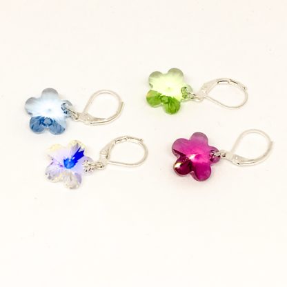 Swarovski flower stitch markers, set of 4, knitting and crochet, row counters