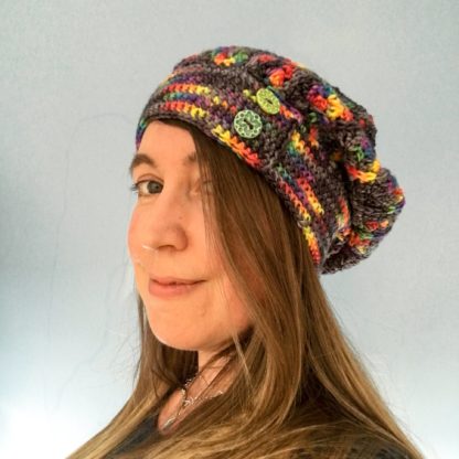 Rainbow slouch hat, Merino slouchy hat, hand dyed wool, crocheted merino hat, adult winter hat