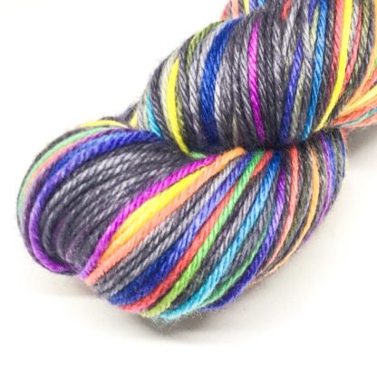 Rainbow DK merino yarn, 100 % merino hand dyed wool, grey and rainbow yarn