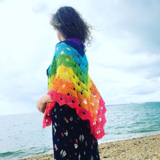 Chakra Rainbow merino wrap, sparkly rainbow shawl, festival wear, 4 ply lightweight rainbow shawl