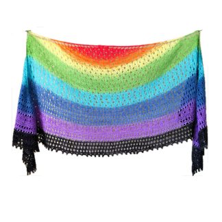 Merino shawl, knitted wrap, luxury rainbow shawl, lightweight wrap, hand dyed yarn