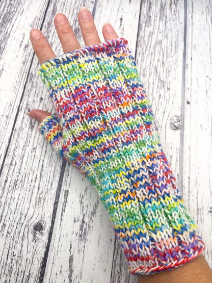 Knitted Rainbow Confetti merino fingerless gloves - Image 2