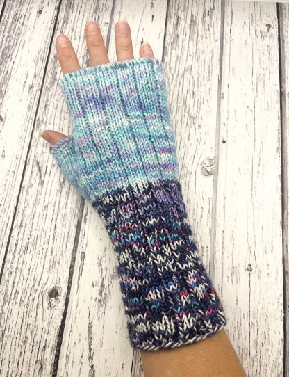 Knitted long cuff merino fingerless gloves - Image 2