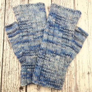 Knitted Laguna blue merino fingerless gloves