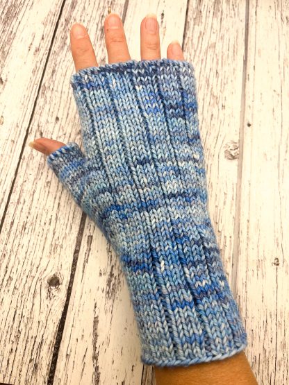 Knitted Laguna blue merino fingerless gloves - Image 3