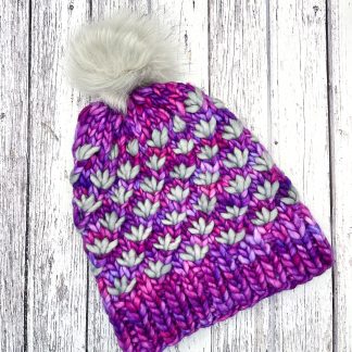 Super chunky Merino knitted hat Magenta and Grey