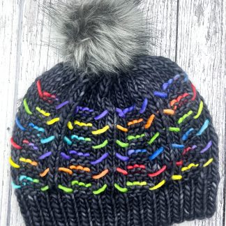 Chunky Merino knitted hat Rainbow Contrast Point