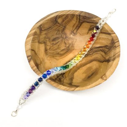 Rainbow weave Swarovski bracelet, sterling silver clasp