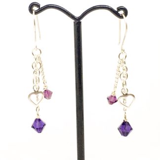 Swarovski heart charm earrings, chain earrings, dangly Swarovski earrings
