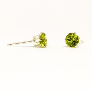 Peridot 4mm gemstone studs, green stud earrings, August birthstone, sterling silver
