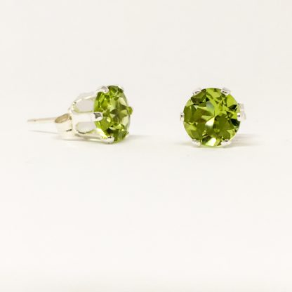 Peridot 6mm gemstone studs, green stud earrings, August birthstone, sterling silver