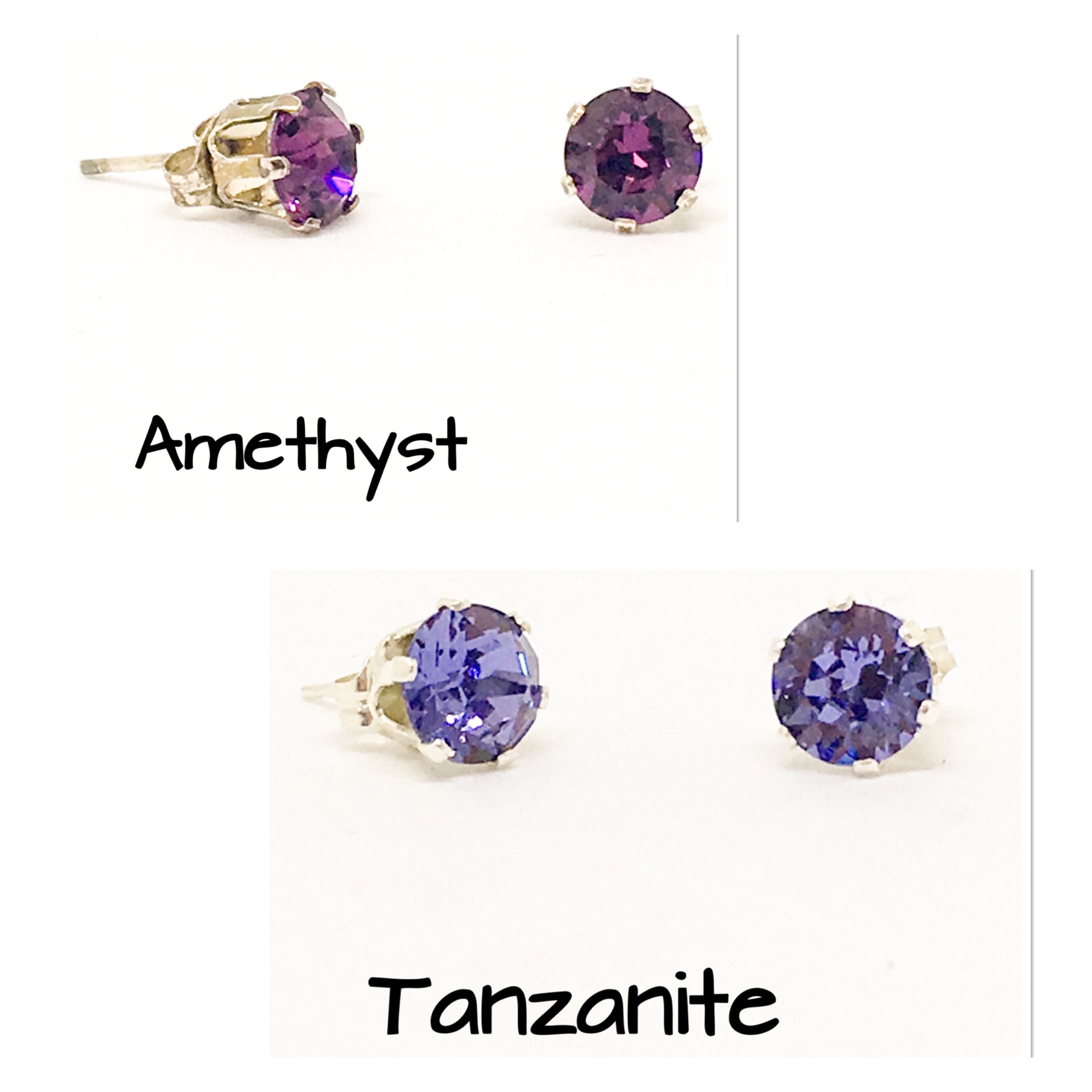 Swarovski stud earrings, 6mm stones, sterling silver studs, Purples