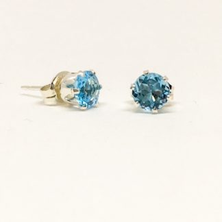 Blue Topaz gemstone studs, 5mm stones, sterling silver, November birthstone