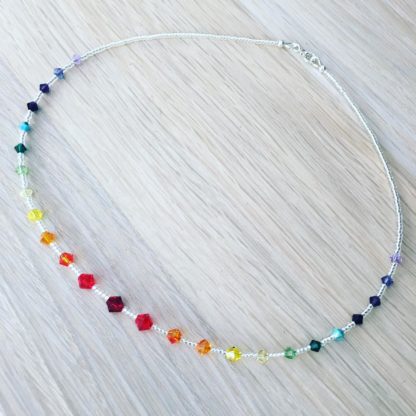 Rainbow Swarovski necklace, bright, Boho beads, delicate necklace