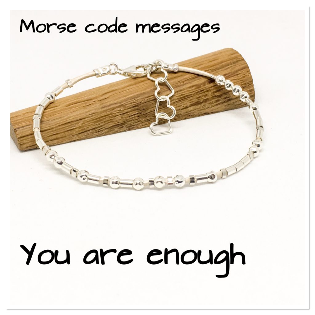 You are enough Morse code bracelet, hidden message bracelet, sterling silver and leather (Copy)