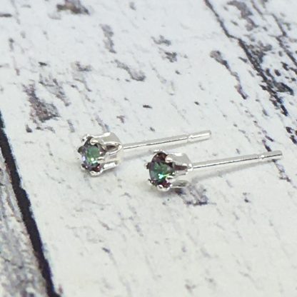 3mm Mystic Topaz gemstone studs, sterling silver