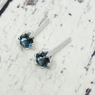 3mm London Blue Topaz gemstone studs, sterling silver