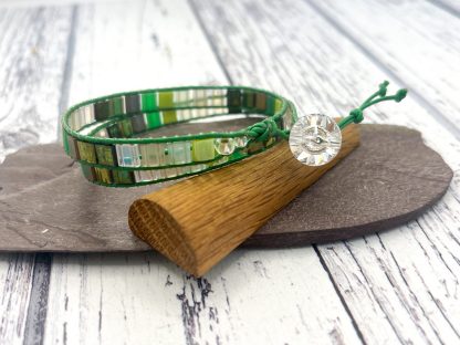 Leather wrap surfer style bracelet Greens - Image 2