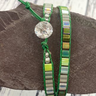 Leather wrap surfer style bracelet Greens