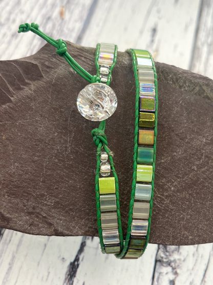 Leather wrap surfer style bracelet Greens