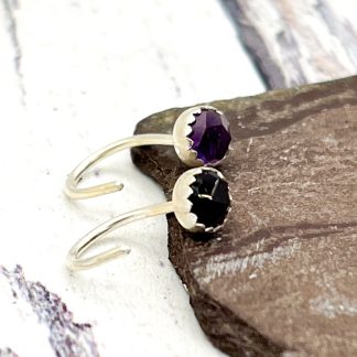 Sterling silver 4mm Amethyst pull through hoop earrings