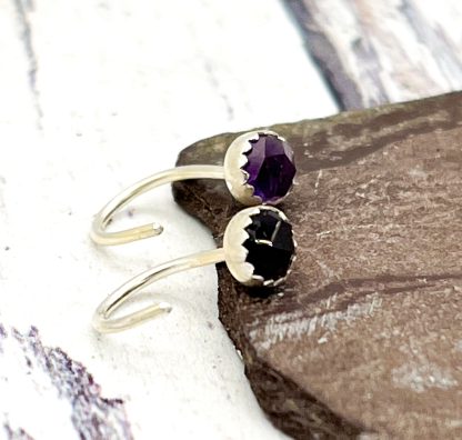 Sterling silver 4mm Amethyst pull through hoop earrings