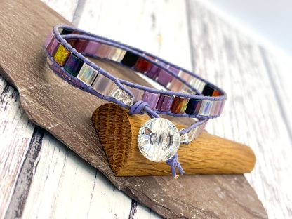Leather wrap surfer style bracelet Purples