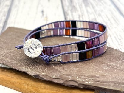 Leather wrap surfer style bracelet Purples - Image 2