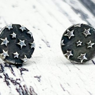 Sterling silver star embossed oxidised stud earrings