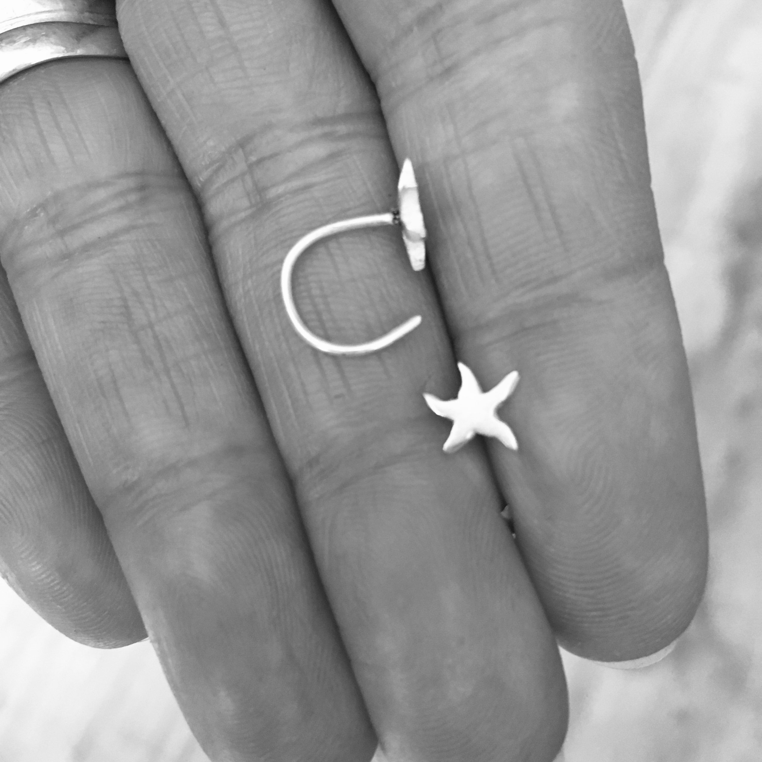 Sterling silver 8mm sea star pull through hoop earrings